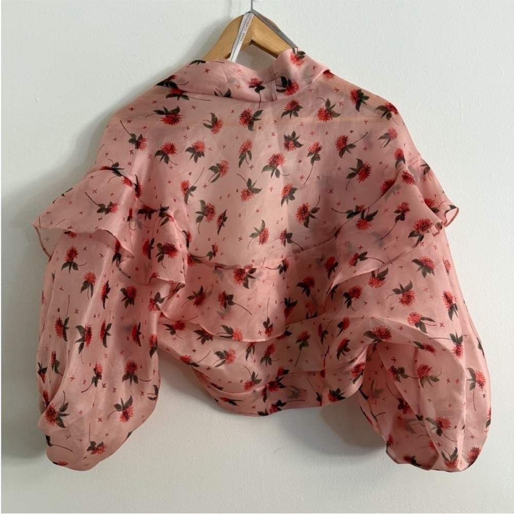 Silvia Tcherassi Pink Silk Floral Rose Print Shawl Kimono Shrug Bed Jacket L - Picture 9 of 12